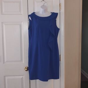 Calvin Klein royal blue side ruffle  party wedding graduation shower dress Sz 14